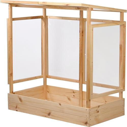 dobar® Tomatenhaus aus Holz mit PVC-Schutzfolie kleines Gewächshaus für Tomaten, Gurken & Gemüse im Gartenbeet Pflanzenhaus mit Rankhilfe für geschützten Gemüseanbau 116 x 71 x 120 cm