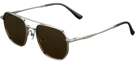 LSQBDFC Sonnenbrille Titan Klassische Doppelbrücke Männer Im Freien Fahren Nachtsicht Shades Anti-Glare Angeln Uv400-silberner Rahmen-polarisiert