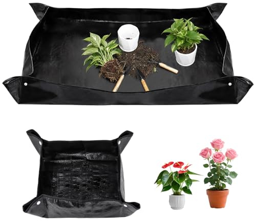 Jiuyaoyaoyao Tappetino da Rinvaso 150x100 cm con Mini Tappetino 50x50 cm, Sottovaso Pieghevole Impermeabile Piante Giardino, Telo per Trapianto Terra Potatura Balcone