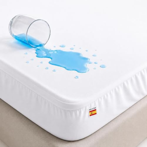 Protector de Colchón Impermeable Jersey Blanco | 100% Micro PES, Higiénico, Barrera Antiácaros, Ergonómico, Transpirable | Protección Total contra Líquidos | Fabricado en España. (135x190/200 cm)
