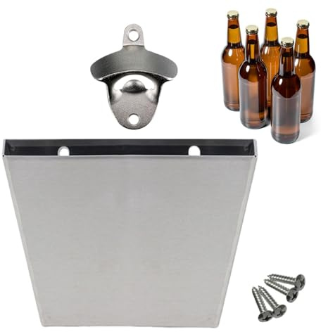 Apribottiglie da parete con contenitore per tappo di bottiglia, in lega di zinco resistente alla ruggine, apribottiglie in acciaio inox, apribottiglie moderno argentato, raccogli tappi integrato per