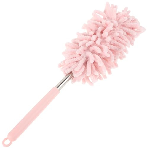 Beatifufu Spolverino Telescopico per Auto Manico Flessibile, Spazzola Portatile in Chenille e Acciaio Inox, Multifunzione per Pulizia Auto, Ufficio e Casa, Colore Rosa