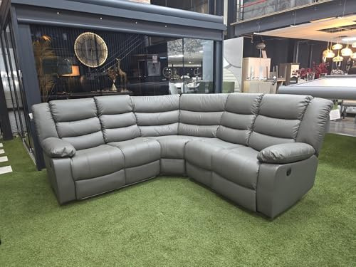 SOFA HUB Leather Corner Sofa Recliner, L-Shaped Sectional Couch, Tufted Style, 5-Seater, Manual Recliner, Living Room Furniture (Grey)