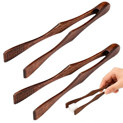2-Piece 26cm Wooden Tongs, Toast Tongs and Bamboo Tongs,Wooden Tongs for Toaster, Suitable for Kitchen Tasks, Outdoor Cooking and Buffet Serving, Durable Wood Construction with Heat-Resistant Design