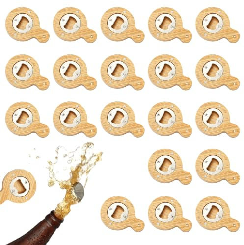 VETOLAKA 20 abridores de botellas de madera, magnéticos, adsorbibles, abrelatas de cerveza, abridor de botellas de cerveza, gran regalo para hombres (mango redondo)