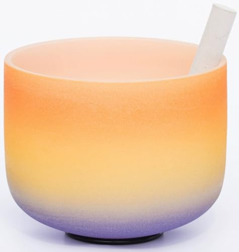 XBTGS Campana in cristallo di quarzo da 20,3 cm per chakra, ideale per yoga, meditazione e bagni sonori, campana sonora dai colori arcobaleno, con martello in camoscio e O-ring, note, 432Hz-D Note