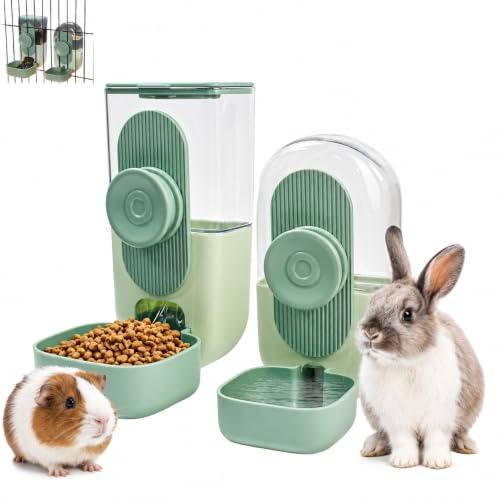 FTISSLY Rabbit Food Dispenser Automatic Food and Water Bowl, 800ML/850ML | Hanging,Small Animals Pet Feeder and Waterer Set, Auto Gravity Feeding Station, Cage Small Bunny, Guinea Pig, Ferret
