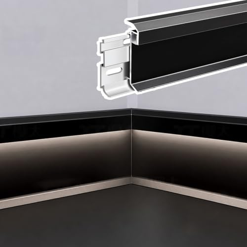 battiscopa Rivestimento Per Battiscopa Nero Con Illuminazione A LED, Clip Per Base A Muro Da 1 1,2 2 2,5 M Per La Cucina Della Mensa Del Battiscopa Con Spazi Vuoti(A 6cm/2.4'',1.6 m/5 ft)
