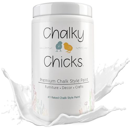 Chalky Chicks 32 Fl Oz Matte CottonTail White Chalk Paint, Furniture Paint No Sanding All in One Paints Without Sanding for Cabinet, Wood, Crafts, Chalk Board, Walls, Dresser, Kitchen