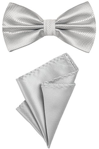 DonDon Set da uomo due pezzi con pochette e papillon coordinati e regolabili argento
