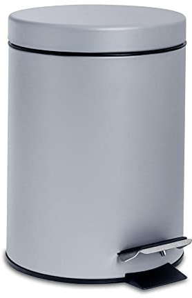 Harbour Housewares 3L Bathroom Bin - Grey - Round Stainless Steel Pedal Bin Slim Kitchen Rubbish Trash Can Garbage Dustbin with Lid and Inner Liner Bucket