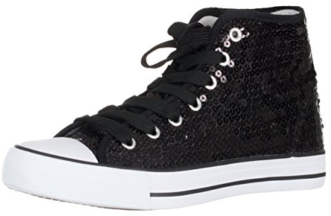 Brandsseller Damglitter sneakers, paljetter, halvhög, damsnörning, damboots, svart, 38 EU