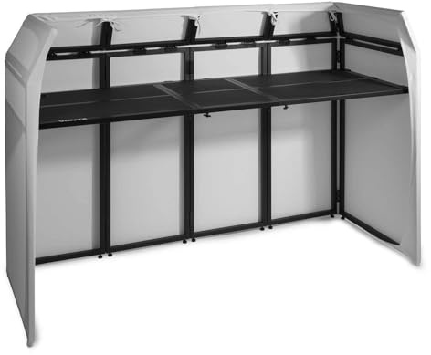 Vonyx DB5 Pro DJ Booth, Mesa para DJ plegable, de aluminio, incluye revestimiento blanco y negro, material de revestimiento: Lycra, incluye bolsa de transporte, capacidad de carga máxima: 80 kg