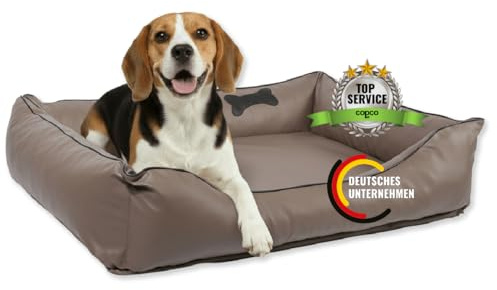 CopcoPet Hundebett mittelgroße Hunde L – Waschbares Hundekissen 【Kunstleder】 Hundekorb aus Kunstleder - Formstabiles Hundesofa - Hundekörbchen mit Rand für Hunde, Dog Bed Mocca 90x70 cm