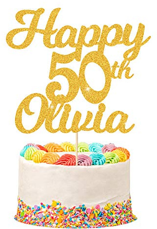 EDSG PERSONALISED Happy 50th Birthday Cake Topper - Custom ANY NAME and with ANY AGE 16, 18, 21, 30, 40- Made from 400 Gram Double Sided Non-shed Glitter Card Hand Finished in UK