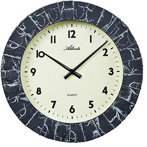 Atlanta Wanduhr für Außen und Bad, 35 cm Gehäuse in Schiefer-Optik, Quarz Analog - 4474