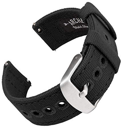 Archer Watch Straps - Canvas Uhrenarmbänder mit Schnellverschluss (Schwarz, 20mm)