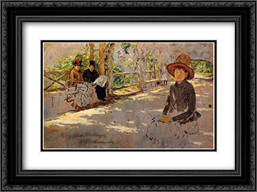 Women Under Trellis 24x18 Black Ornate Frame and Double Matted Museum Art Print by William Merritt Chase