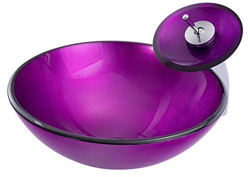 chicstyleme Aufsatzwaschbecken Glas Modernem Tischwaschbecken Rundes Violet Gehärtetes Glas Waschbecken mit Wasserhahn Badezimmer Waschplätze Wasserhahn-Sets