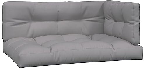 vidaXL Palettenkissen 3-TLG., Palettenauflage für Europaletten, Palettenpolster Palettensofa Outdoor Indoor, Sitzkissen Rückenkissen Seitenkissen, Grau Stoff
