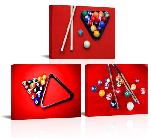 Artmyharbor 3 Paneele, Wandkunst, Billardkugeln, Leinwanddruck, Pool, Snooker, Bild, Malerei, Sport, Kunstwerk, für Zuhause, Büro, Herren, Schlafzimmer, Lounge, Bar, Dekoration, fertig zum Aufhängen