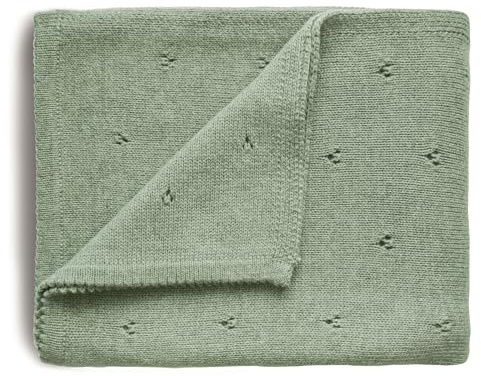 Mushie Gestrickte Decke für Baby & Kinder | Decke auf 80x100 cm & 100% Bio-Baumwolle | Vielseitig & Perfekt für jedes Wetter (Pointelle Sage Melange)