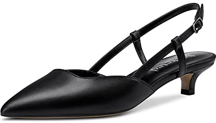 Saekcted Femmes Bas Kitten Aiguille Talon Heel Fermé Pointu Bout Escarpins Lanières Cheville Slingback Boucle Mariage Bureau Cute Sandales Chaussures Noir Matte 45 EU