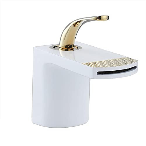 Sticque Wasserfall Wasserhahn Bad Waschtischarmatur Moderner Stil Messing Einhebelmischer Mischbatterie Mit Kaltes Und Heißes Wasser Vorhanden, Waschbecken Armatur, Weiß