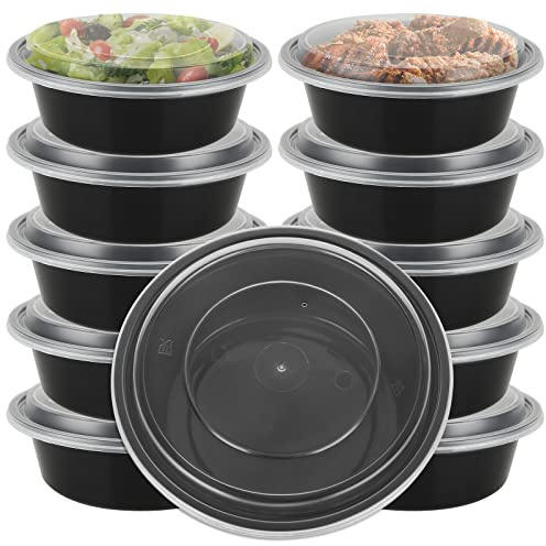 JMIATRY Lot de 25 récipients ronds réutilisables, à 1 compartiment avec couvercles hermétiques, en plastique, passent au micro-ondes, empilables et au congélateur (1000 ml)