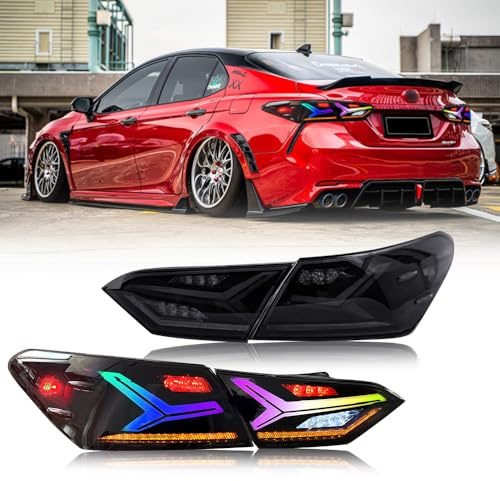 New Taillights for Toyota Camry Tail Light Assembly 2018-2023 SE XSE LE XLE TRD 8th Gen Accessories Taillight V5 Smoke Rear Lights Led Sequential Turn Signals Startup Custom Back Lamp Replacement (T6)
