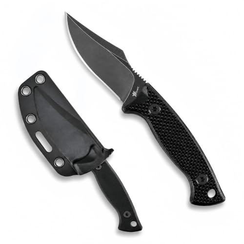 YF SMART Coltello da collo a lama fissa compatto da 2,4' con acciaio inossidabile D2, fodero K, clip da cintura e impugnatura G-10 di alta qualità per un trasporto confortevole (nero)