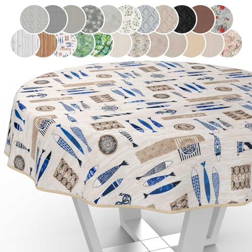 Stoff Tischdecke Tischwäsche Textil Tischtuch Baumwolle Polyester Gewebe abwaschbar pflegeleicht, in rund oval eckig Maritim Rund 100cm mit Saum (Eingefasst)