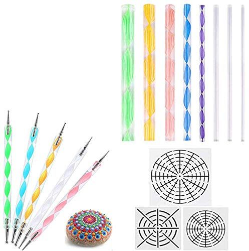 Zpoicaegn 16 Stück Mandala Punktier Werkzeuge zum Malen Von Steinen Mandala Schablonen Kit Ball Stylus Ton Bildhauerei Schnitz Werkzeuge