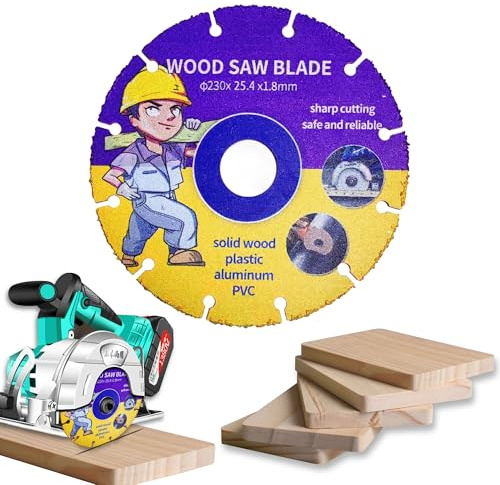 Kizaten Disco da Taglio per Legno,230 mm Disco da Taglio Multiruota in Carburo,Lame da Taglio per Legno per Smerigliatrice Angolare Per Tavole,Compensato,Gomma,Chiodi in Acciaio