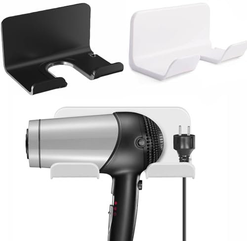 SAODSAUH 2 Stück Föhn Halterung Ohne Bohren zum Kleben, Haartrockner-Organizer, Föhnhalter Selbstklebend, Föhnhalterung, Wandbefestigung Haartrocknerhalter, Föhnhalter Wand Ohne Bohren