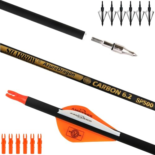 AMEYXGS 30 Frecce in Carbonio 300 350 400 500 600 Spine Frecce da Caccia con Punte Sostituibili Frecce da Tiro per la Pratica per Archi Compound e Ricurvi Arco Lungo (500 Spine, Arancione)