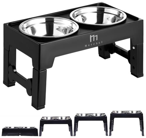 Marchul Raised Dog Bowls for Medium Large Dogs, Elevated Dog Bowls with 2*1200ML Stainless Steel Dogs Food Water Bowls, Dog Feeding Station with 4 Height Adjustable Dog Bowl Stand (9cm/23cm/27cm/31cm)