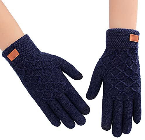 BebeXi Lederfett Schwarz und mit Fleece verdickte Handschuhe Winter-Reithandschuhe Lederhandschuhe Damen Sommer Rot (Navy, One Size)