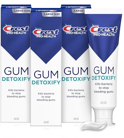 Crest Pro-Health Gum Detoxify Antibacterial Fluoride Toothpaste, 4.8 oz 3 Pack, Enamel and Gum Repair, Cavity Protection, Deep Clean, Plaque Control, Clinically Proven, Travel Size Toiletries
