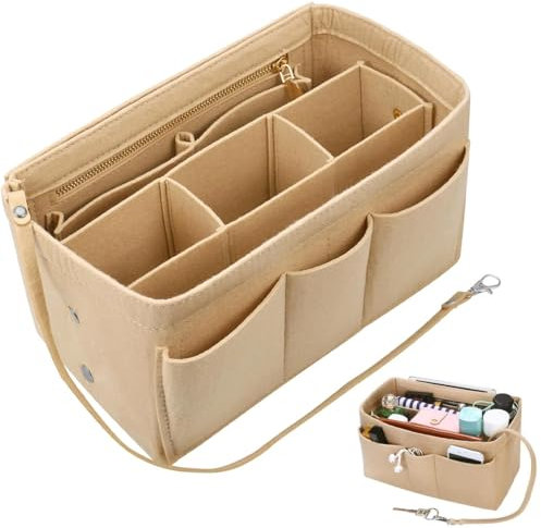 YZDZSW Handtaschen Organizer, Filz Taschenorganizer, Organizer Tasche Langlebig Taschenorganizer Shopper mit Reißverschluss Innentaschen für Handtaschen(Beige 27×15×16cm)