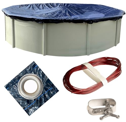 Winter Block Bâche d'hiver Ronde pour Piscine Hors Sol, 4,8 m, avec treuil et câble, résistance et durabilité supérieures, Protection UV