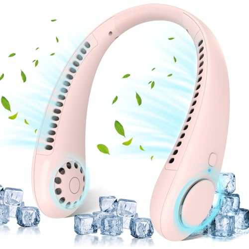 Timiyou Halsventilatoren, Hands Free Bladeless Fan, Tragbarer USB Ventilator, Nackenventilator mit 3000 mAh Batteriebetriebener, Mini Hals Ventilator für Reisen, Outdoor Sport, Zuhause, Büro(Rosa)