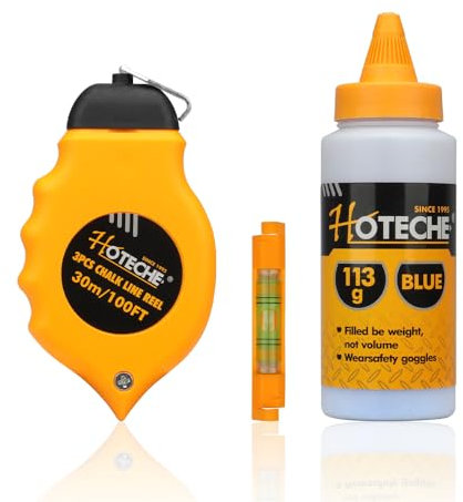 Hoteche Schlagschnur 30m，Blau，Dreiersatz für Präzisionsmarkierung von Maurern - Kreide Linienrolle für langlebige und kosteneffiziente Ergebnisse