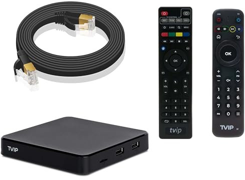Fiwiko LAN Kabel 3m Cat 6 RJ45 Kabel 1000Mbps + 2 x Fernbedienung für IPTV + TVIP S-Box v.605 SE IPTV 4K HEVC HD Android 6.0 Linux Multimedia Stalker TVIP
