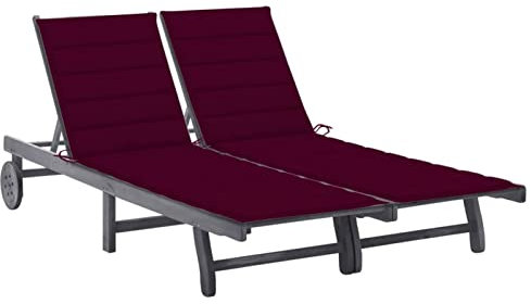 ZEYUAN 2-Personen-Sonnenliege mit Auflage, Gartenliege, Liegestuhl, Sonneninsel Outdoor, Sonnenstuhl, Gartenmöbel, Bäderliege, Relaxliege,Grau Akazie Massivholz