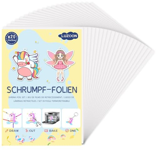 LUZOON 20 Láminas de Plástico Mágico A4 - Papel Encogible para Horno, Mate Translúcido, espesor 0,3 mm, tamaño 20 * 29 cm