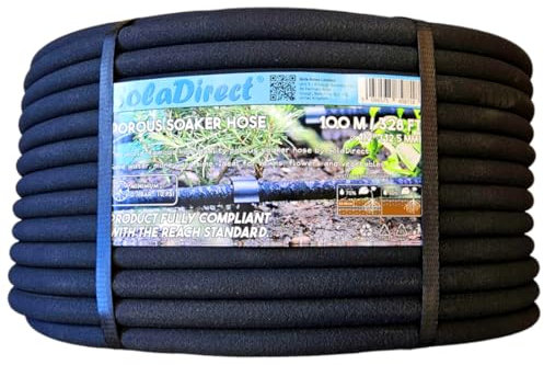 SolaDirect Soaker Hose, Porous Pipe, 100 m / 328 ft Long, Reach Compliant, Water Saving up to 70%, Perfect for Lawns, Flowerbeds, Vegetable Gardens and Greenhouses