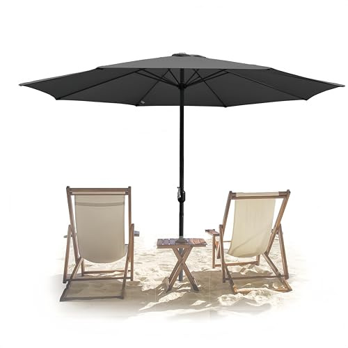 Tubiaz Sonnenschirm 350 cm Anthrazit, UV50+ Gartenschirm mit Handkurbel, 100% Polyester, 38 mm Mast, 8 Stahlstreben, wasserabweisend, für Garten Terrasse Balkon, ohne Ständer