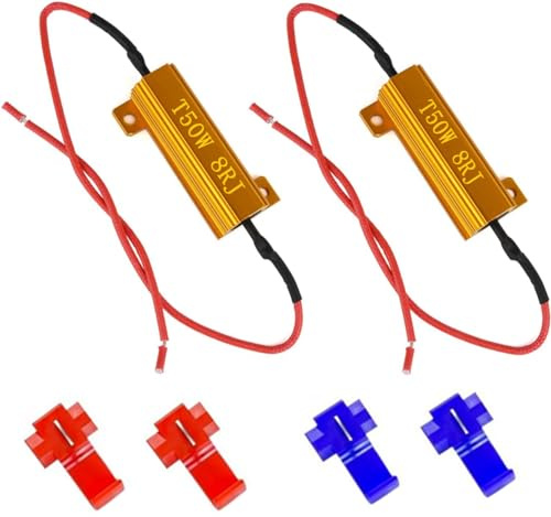 Bsxywa 2 x Stücke 50 W 8 Ohm LED-Widerstände für LED-Blinker oder LED-Kennzeichenbeleuchtung oder Tagfahrlicht (Fix Hyper Flash, Warnung Cancellor) mit 4 Schnelldraht-Clip.