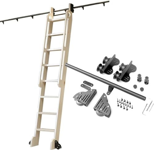 Rollbare Bibliotheksleiter-Hardware-Kit – Teleskop-Schiebeleiter-Schienen-Kit, Mobile Leiter-Hängeschiene mit Riemenscheibe (Keine Leiter), Schiebe-Scheunentor-Hardware-Zubehör (Gr